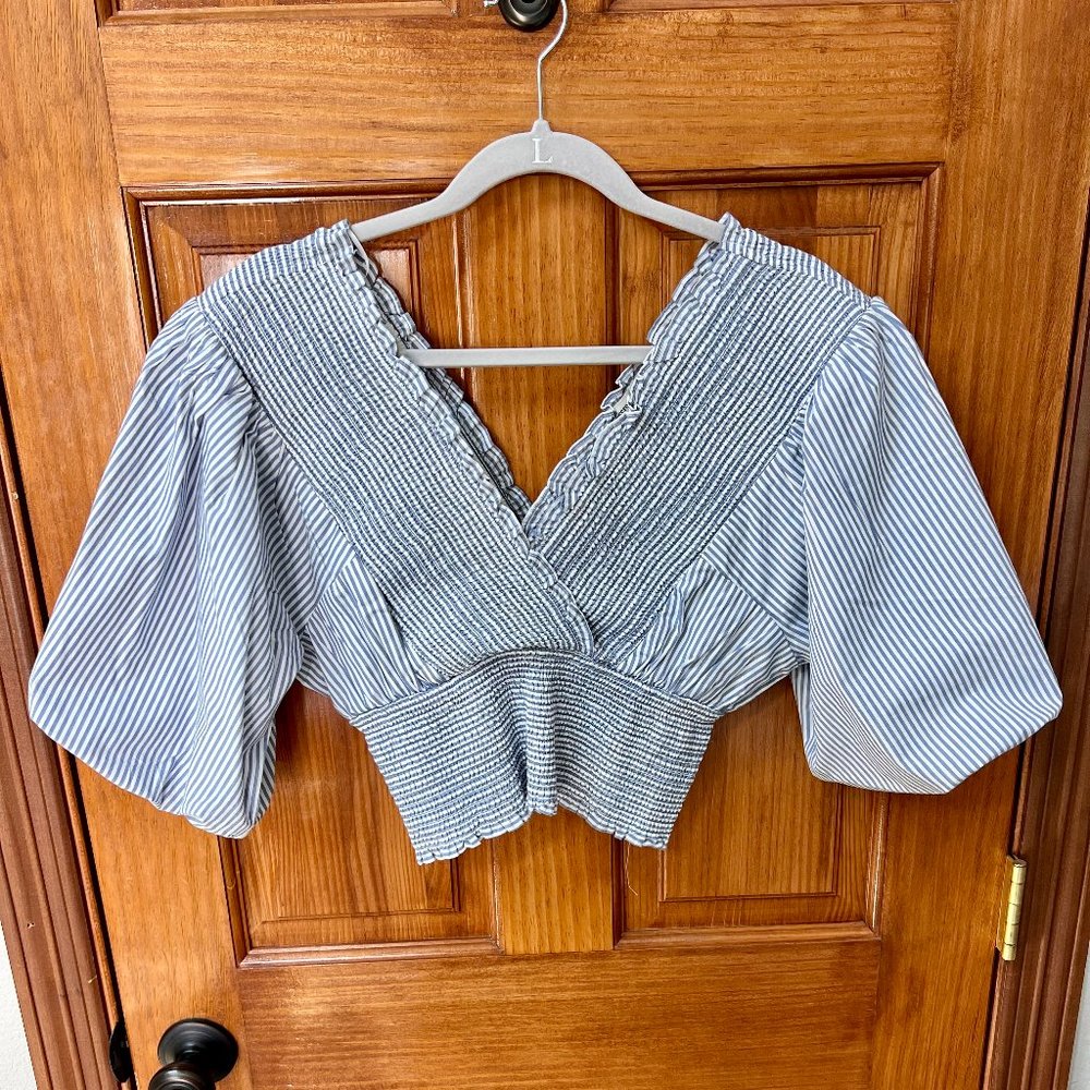 Blue and White Crop Shirt